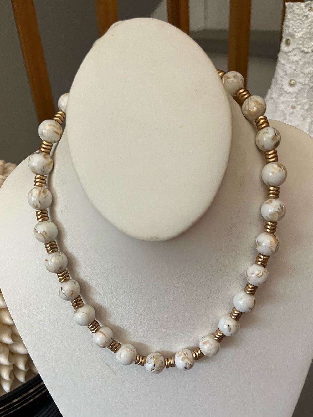 Elegant White and Gold Stone Necklace